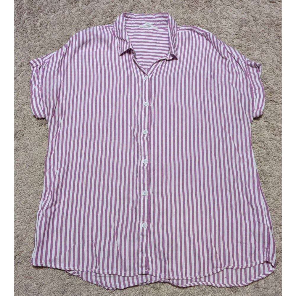 BeachLunchLounge Button Down Shirt Top Sz M Purple Stripe Beach Vacation Boxy
